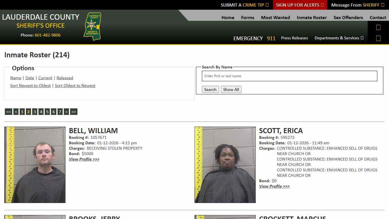 Inmate Roster - Page 2 Current Inmates Booking Date Descending - Lauderdale County Sheriff