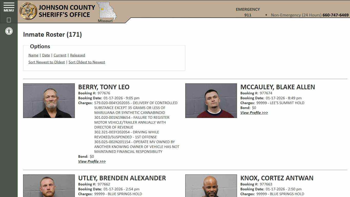 Inmate Roster - Current Inmates Booking Date Descending - Johnson County Sheriff MO