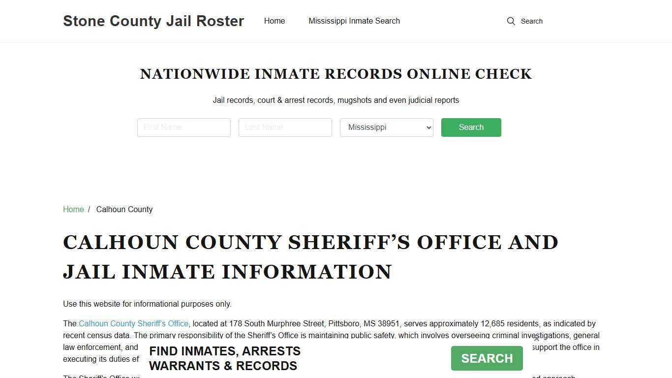Calhoun County Sheriff, MS, Jail Inmate Search, Recent Arrests